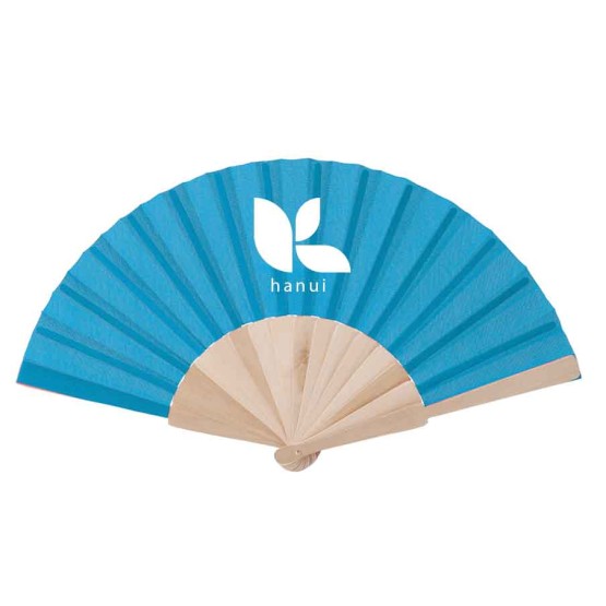 abanico azul con logo