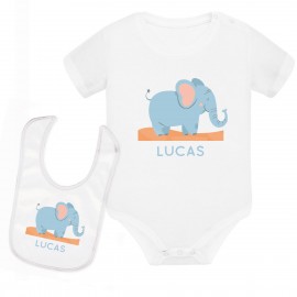 Pack body bebé personalizado elefante + babero