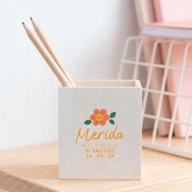 bote de lapices bautizo flor sonriente