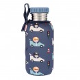 Botella de acero con funda coches