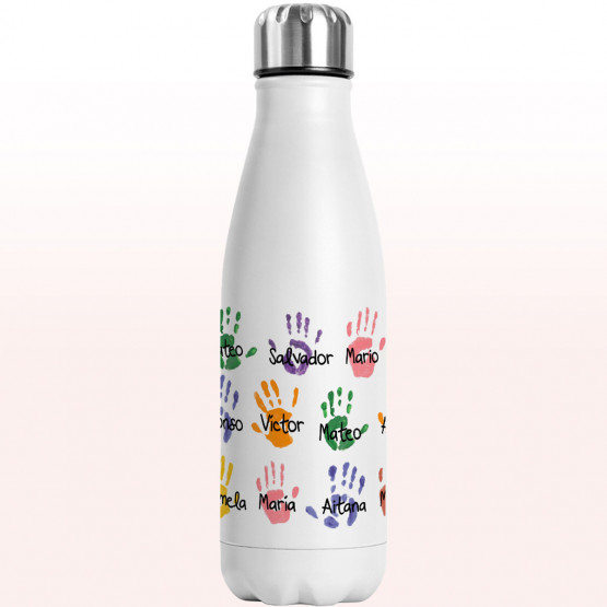 Botella dibujos manos alumnos