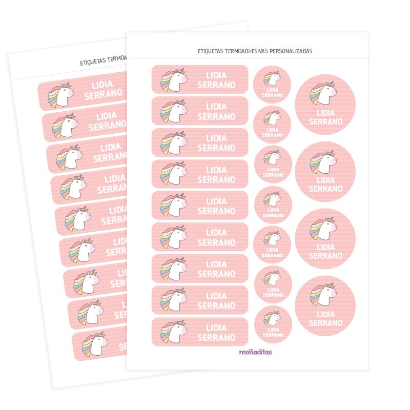 40 Pegatinas para ropa con UNICORNIO | con nombre
