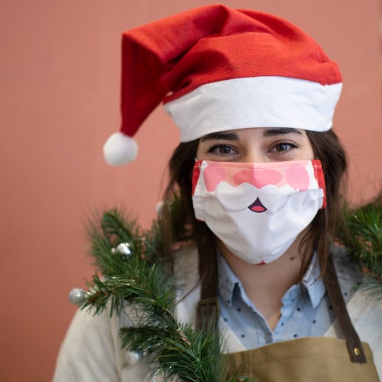 mascarilla Papá Noel con gorro