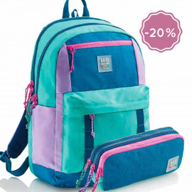 mochila + estuche escolar purple
