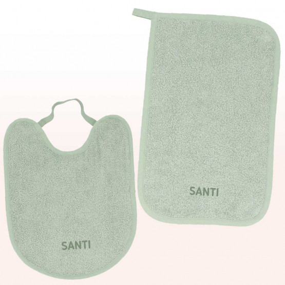 Toalla y babero personalizado rizo verde