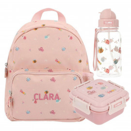 pack guarderia rosa estampado de bichitos