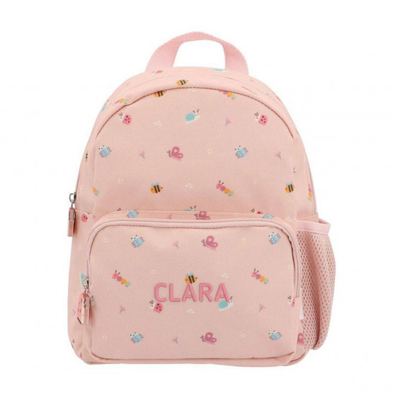 mochila rosa con dibujos de bichitos