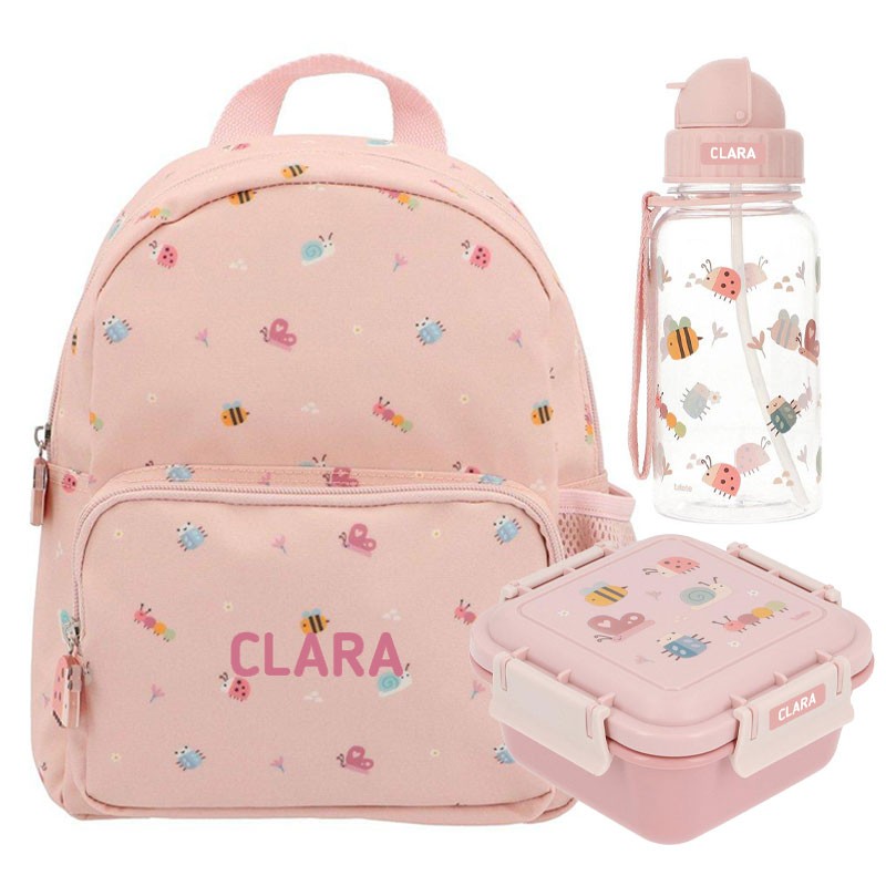 Pack BICHITOS ROSA mochila botella fiambrera