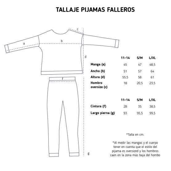 Tallas pijama fallero