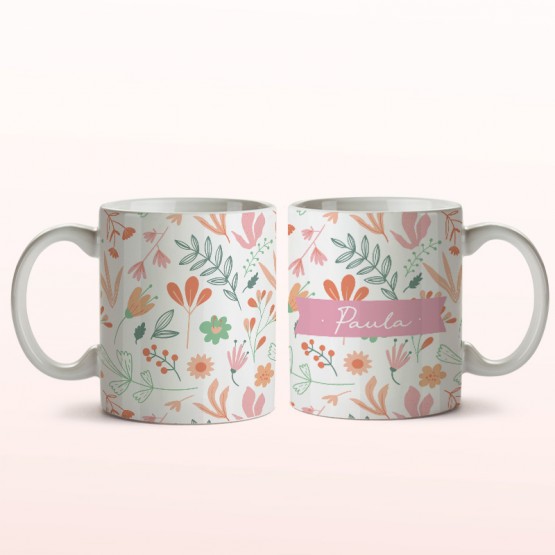 taza flores con nombre