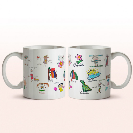 taza con dibujos de los alumnos para profes