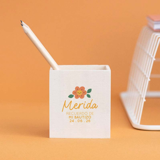 bote de lapices bautizo flor