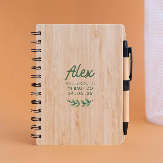 libreta madera hojitas