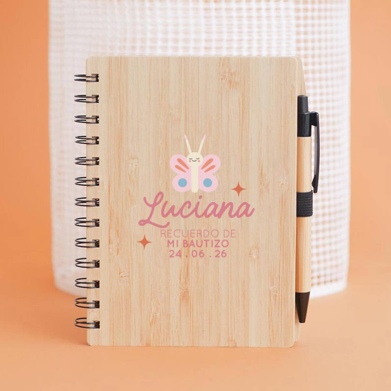 libreta madera mariposa
