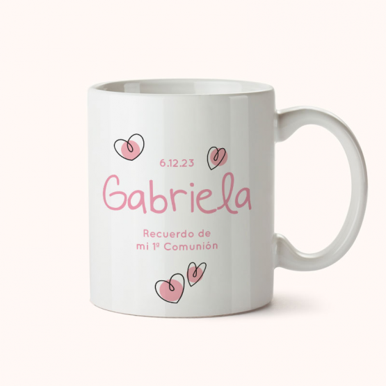 taza personalizada corazones