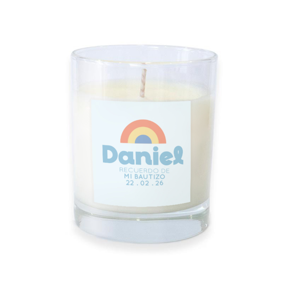 vela para bautizo arcoiris
