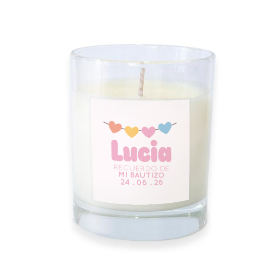 vela para bautizo corazones
